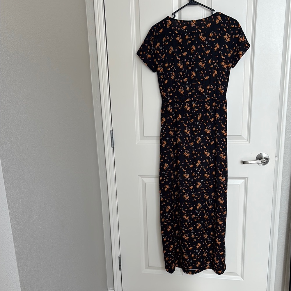 Bananamoon black flower Sheath Midi Dress Crew Neck Short Sleeve